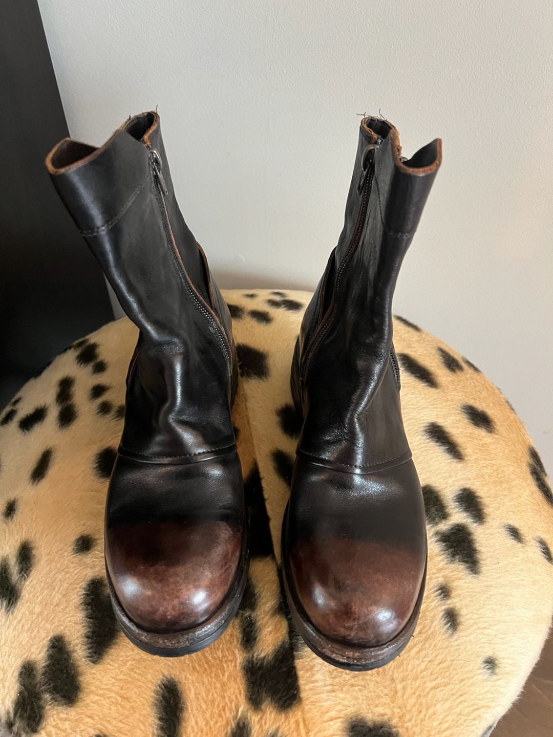 Shoto Leather Zip Boots Size 35 Distressed Black Brown Ankle Boots 4