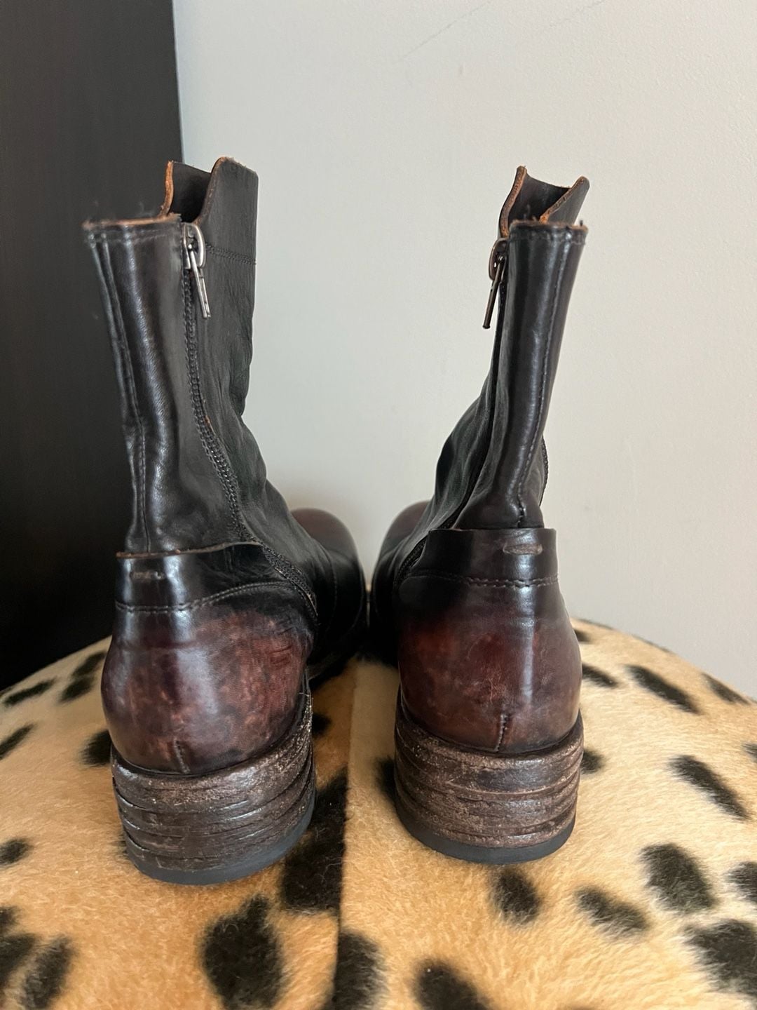Shoto Leather Zip Boots Size 35 Distressed Black Brown Ankle Boots 5