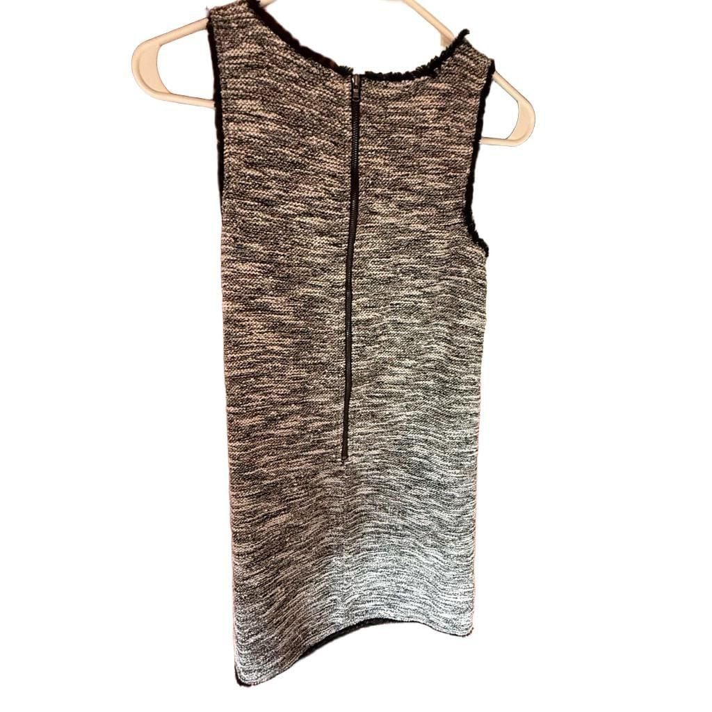 LOFT Tweed Shift Dress Size XSP Black White Sleeveless Fringe 5