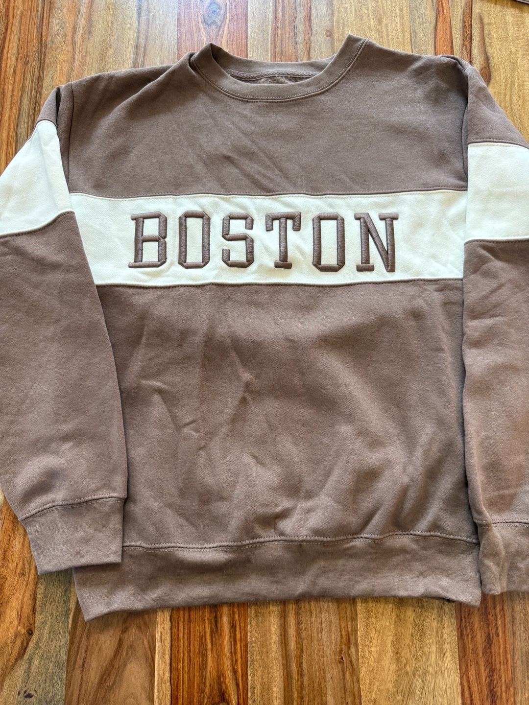 Boston Sweatshirt Brown Cream Block Pullover Crewneck 2