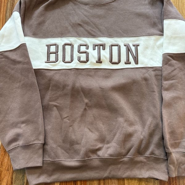 Boston Sweatshirt Brown Cream Block Pullover Crewneck