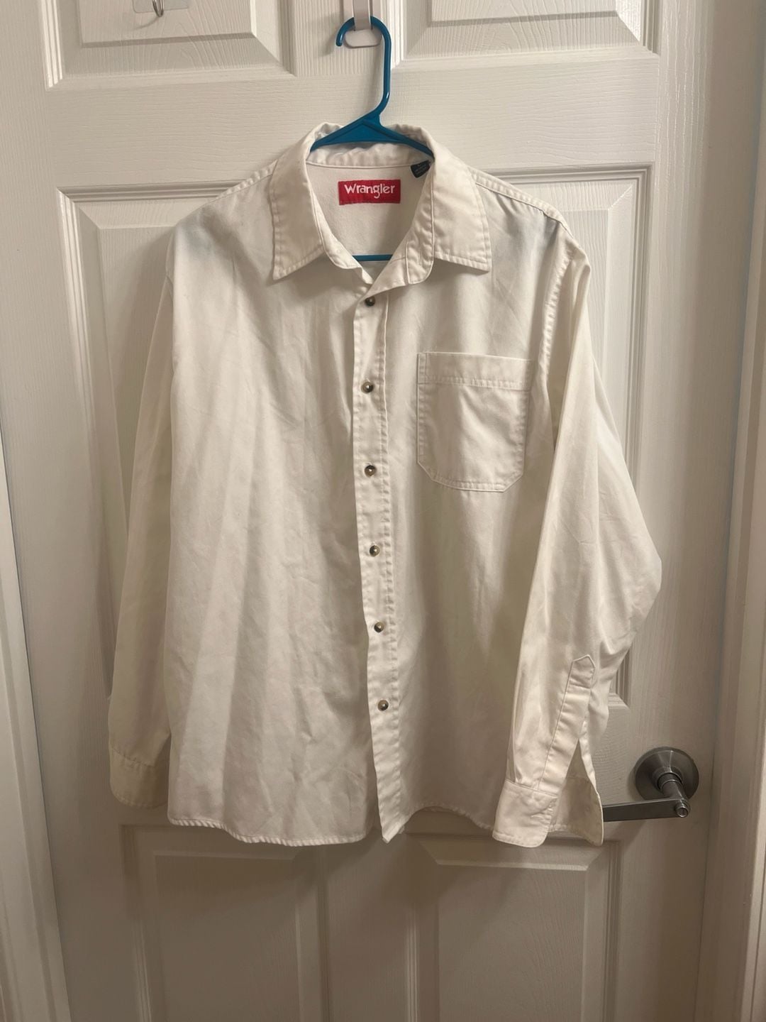Wrangler Button Down Shirt Size L White Long Sleeve Pocket Country Cowboy 2