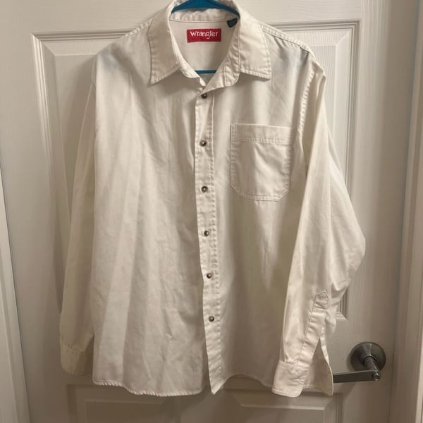 Wrangler Button Down Shirt Size L White Long Sleeve Pocket Country Cowboy