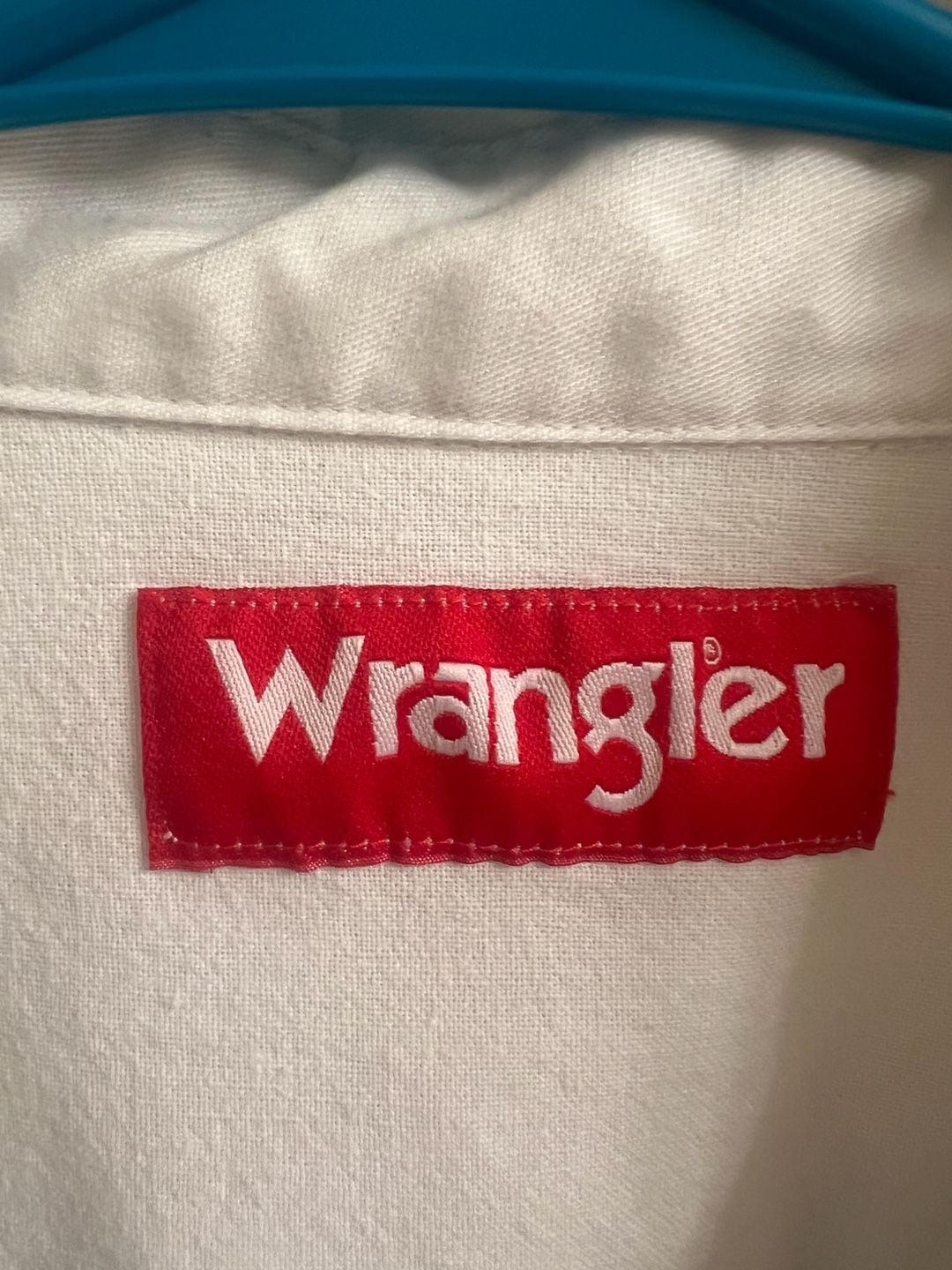 Wrangler Button Down Shirt Size L White Long Sleeve Pocket Country Cowboy 3