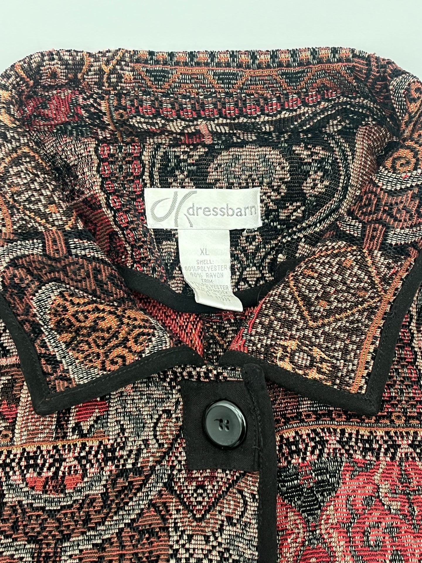 Dressbarn Tapestry Jacket XL Multicolor patchwork, carpet bag blazer scalloped 3