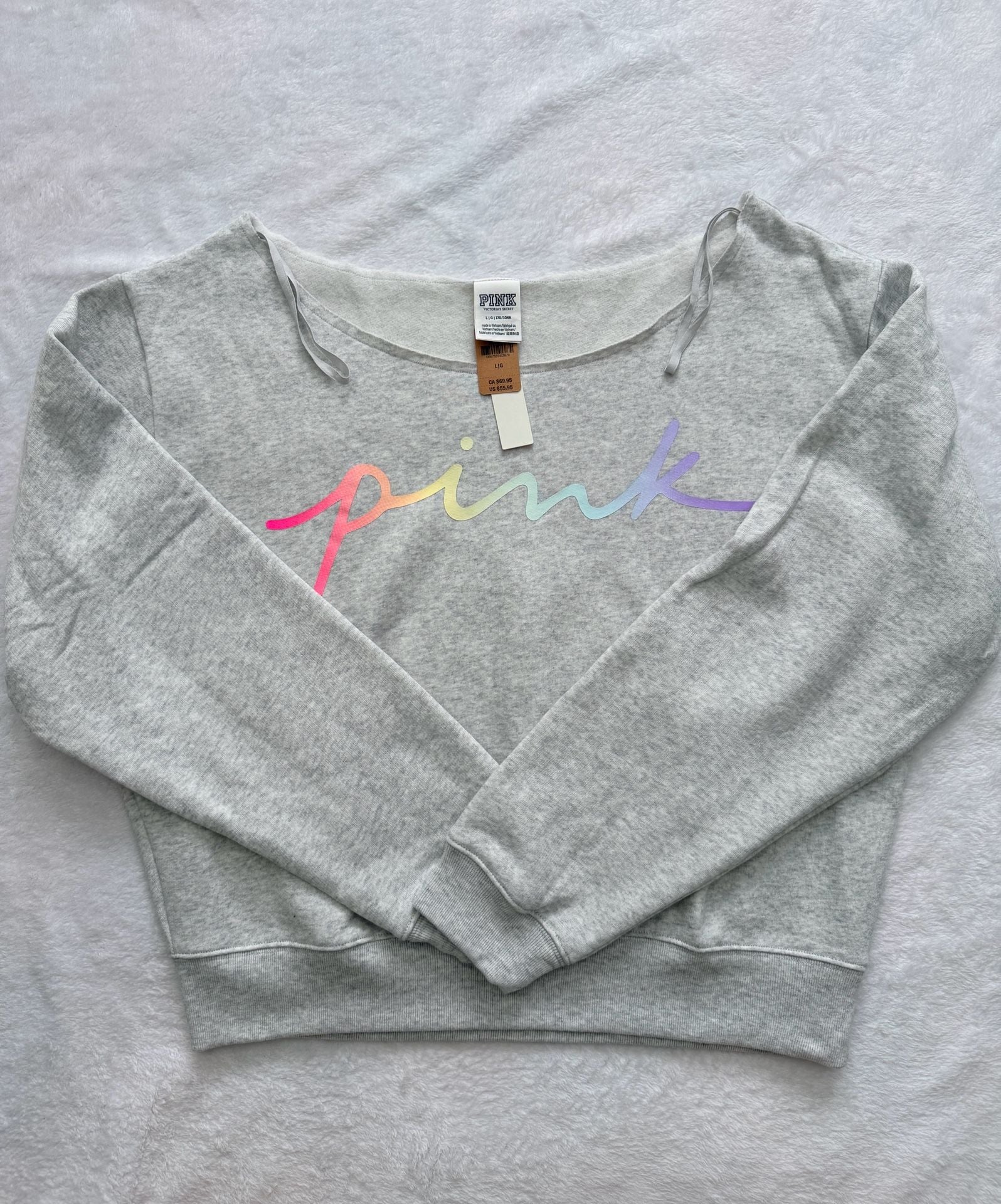 Pink Victoria's Secret Off Shoulder Sweatshirt Size L Grey 2