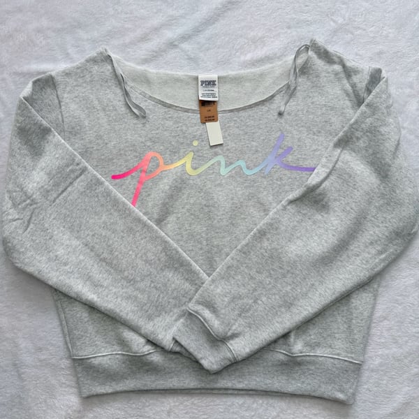 Pink Victoria's Secret Off Shoulder Sweatshirt Size L Grey