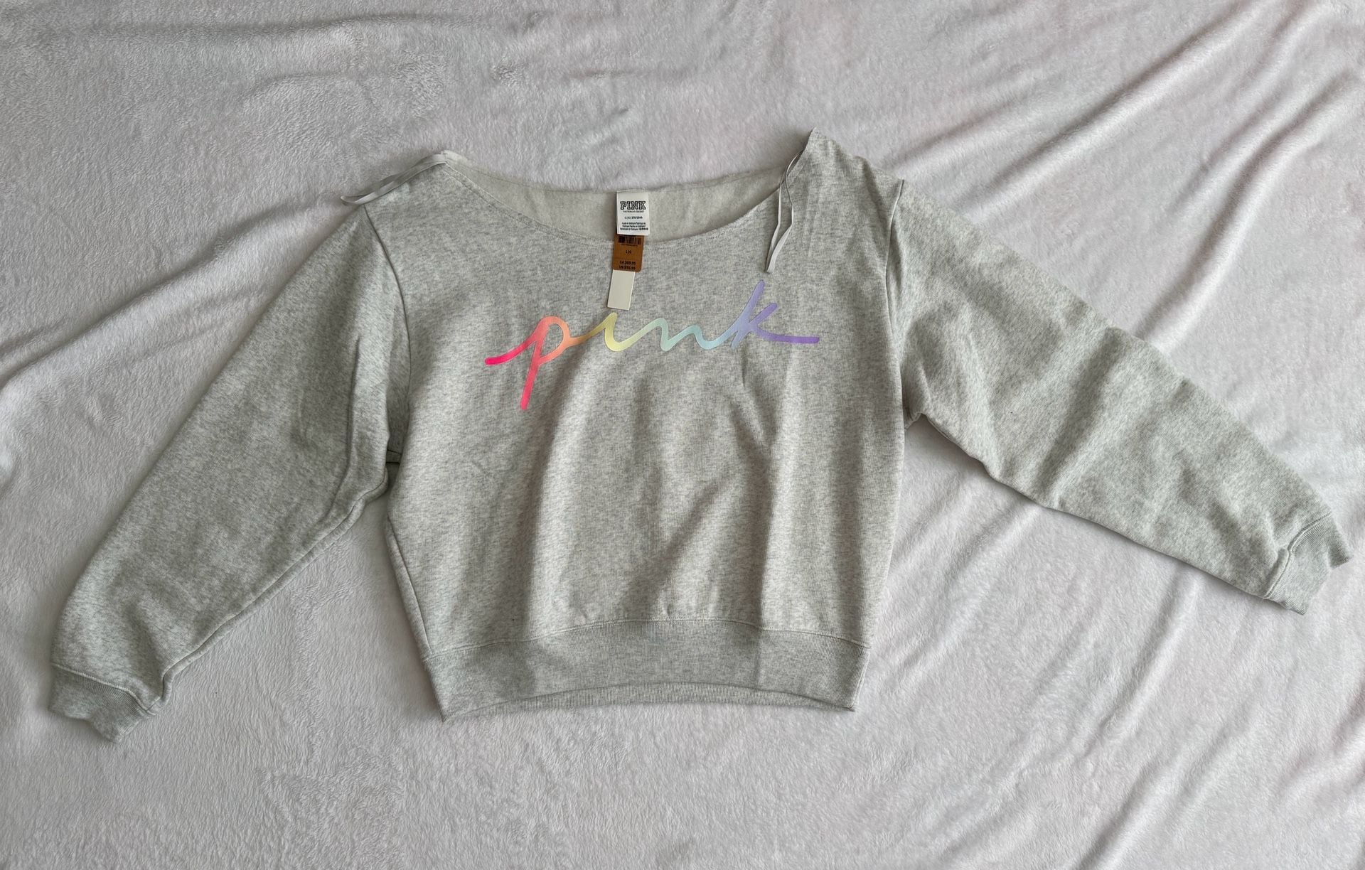 Pink Victoria's Secret Off Shoulder Sweatshirt Size L Grey 3