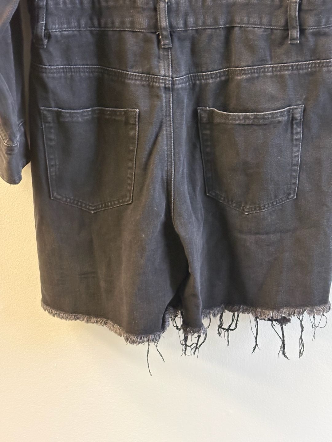 Fashion Nova In My Denim Romper Size XL Black Distressed 9