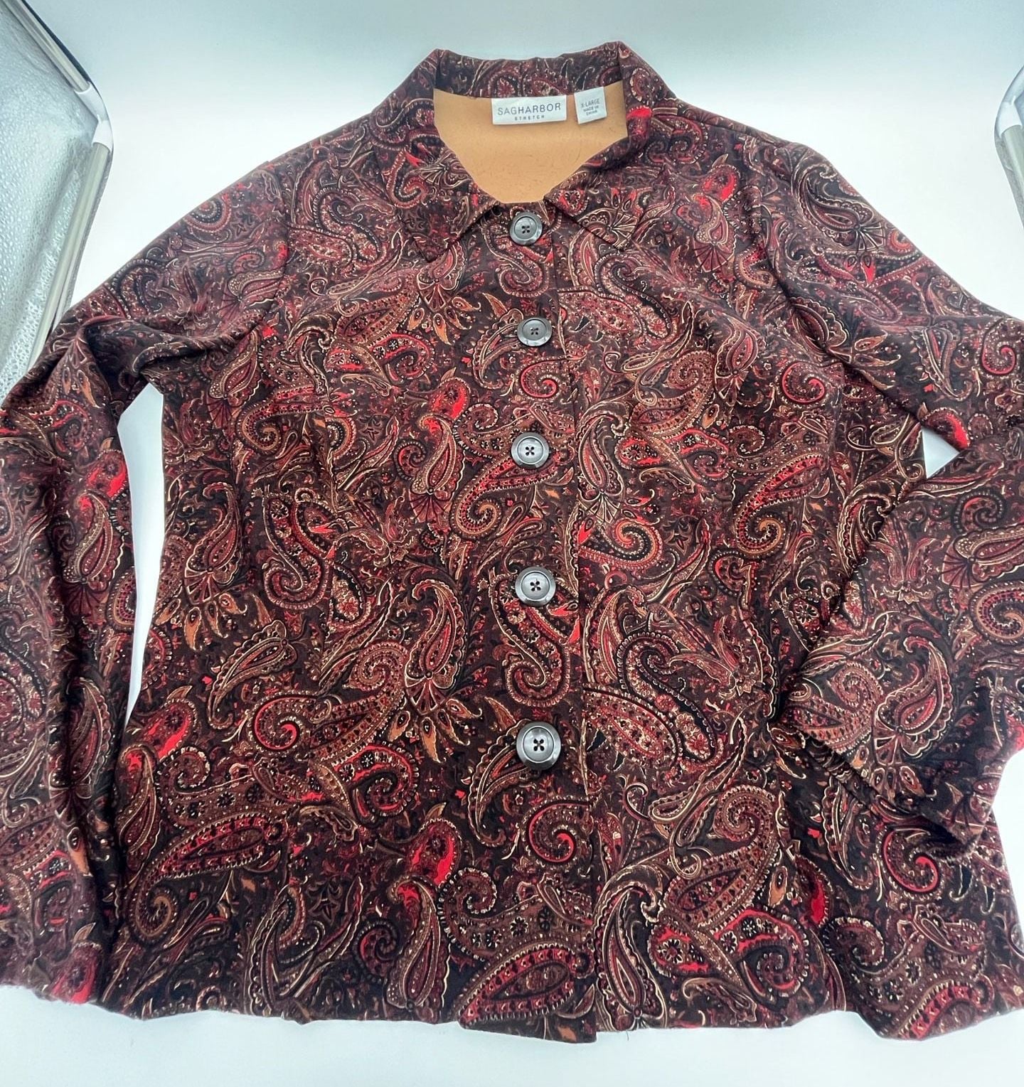 Sag Harbor Stretch Blazer Size X-Large Red Brown Paisley Jacket Y2K 2