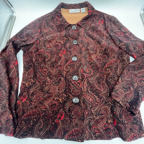 Sag Harbor Stretch Blazer Size X-Large Red Brown Paisley Jacket Y2K 
