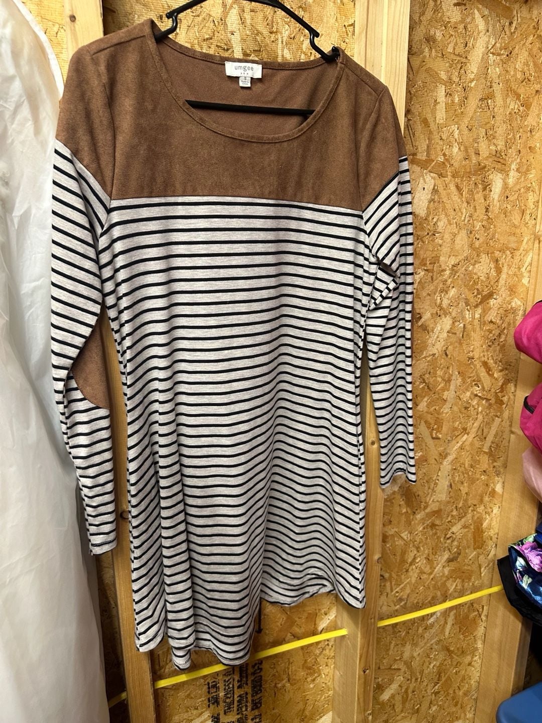 Umgee Suede Block Striped Tunic Size S Brown Black White 2
