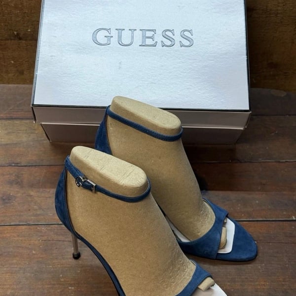 Guess Seena2 Size 8M Blue Suede Ankle Strap Stiletto Heels