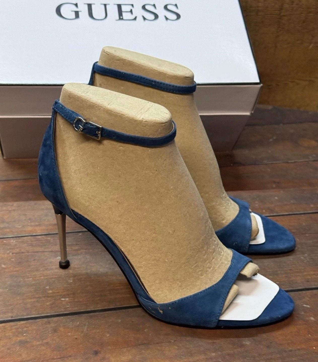 Guess Seena2 Size 8M Blue Suede Ankle Strap Stiletto Heels 7