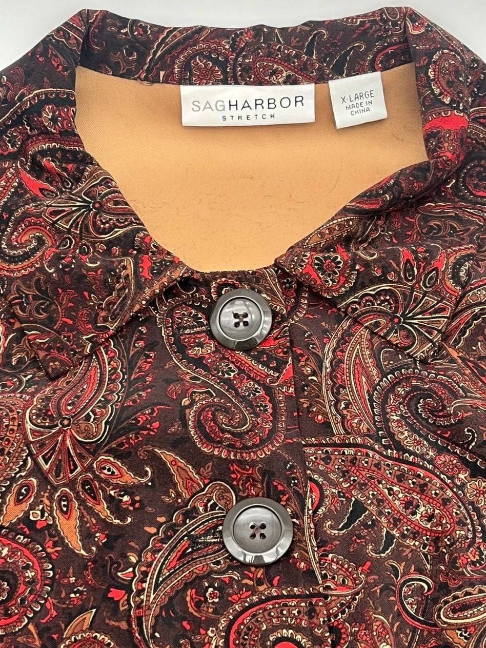 Sag Harbor Stretch Blazer Size X-Large Red Brown Paisley Jacket Y2K 3