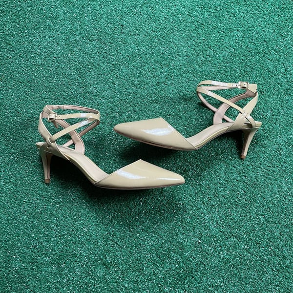 Antonio Melani Pointed Toe Heels Size 12M Nude Patent Leather Strappy