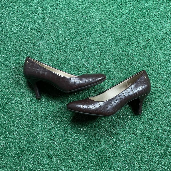 LifeStride Parigi Size 8M Brown Croc Print Heels Pumps
