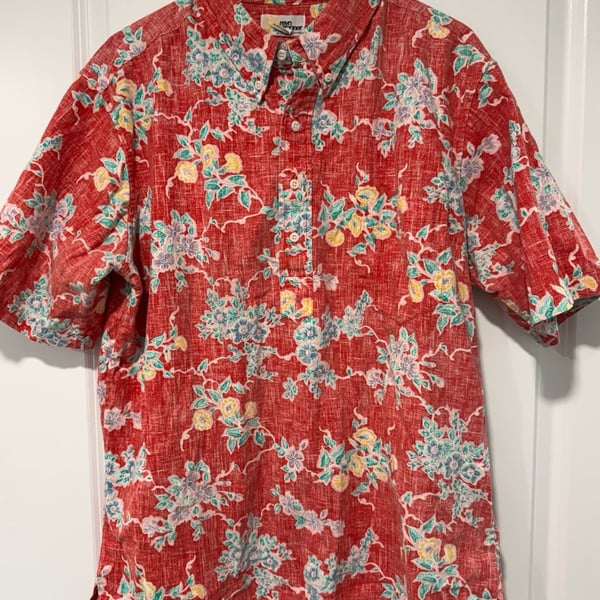 Hawaiian Floral Aloha Pullover Shirt Coastal Grandpa Resort Red Size XL
