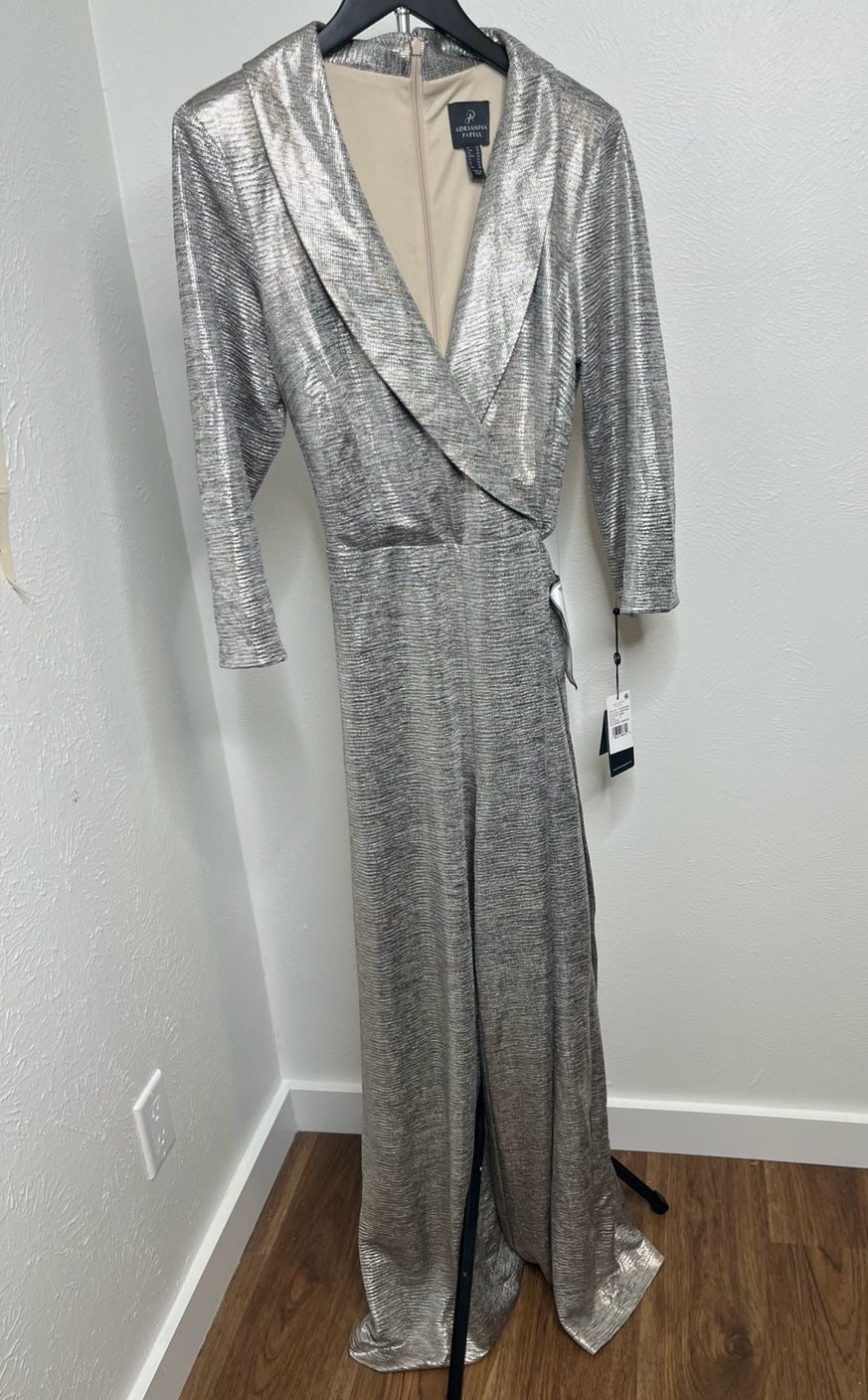 Adrianna Papell Silver Metallic Jumpsuit | Glam Party & Holiday Outfit 2