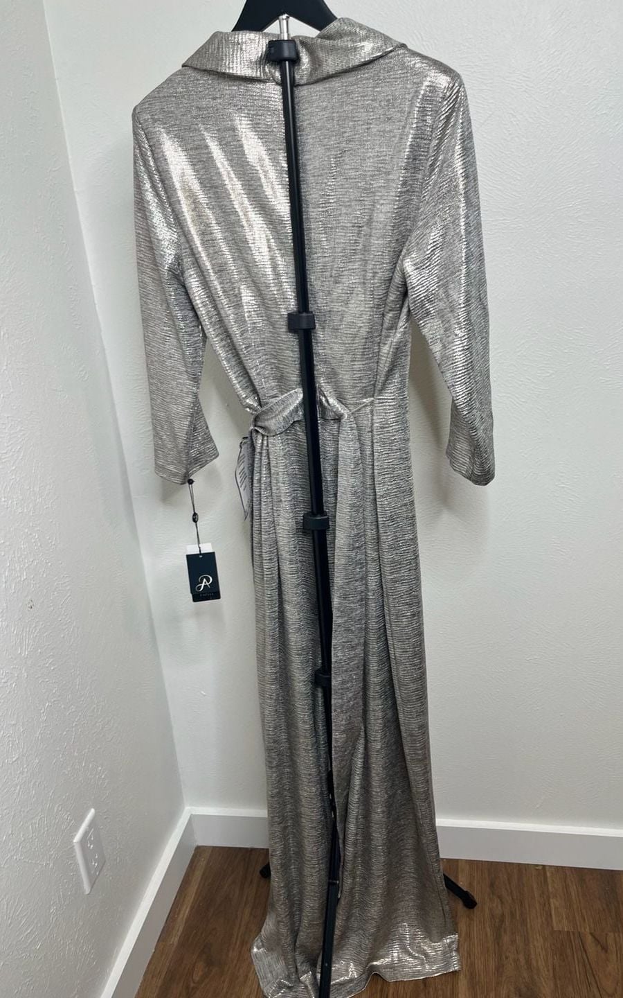 Adrianna Papell Silver Metallic Jumpsuit | Glam Party & Holiday Outfit 3