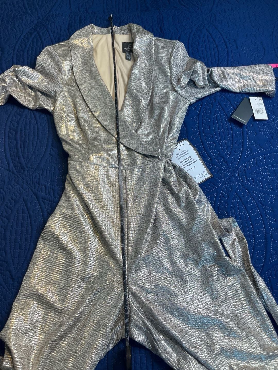 Adrianna Papell Silver Metallic Jumpsuit | Glam Party & Holiday Outfit 4