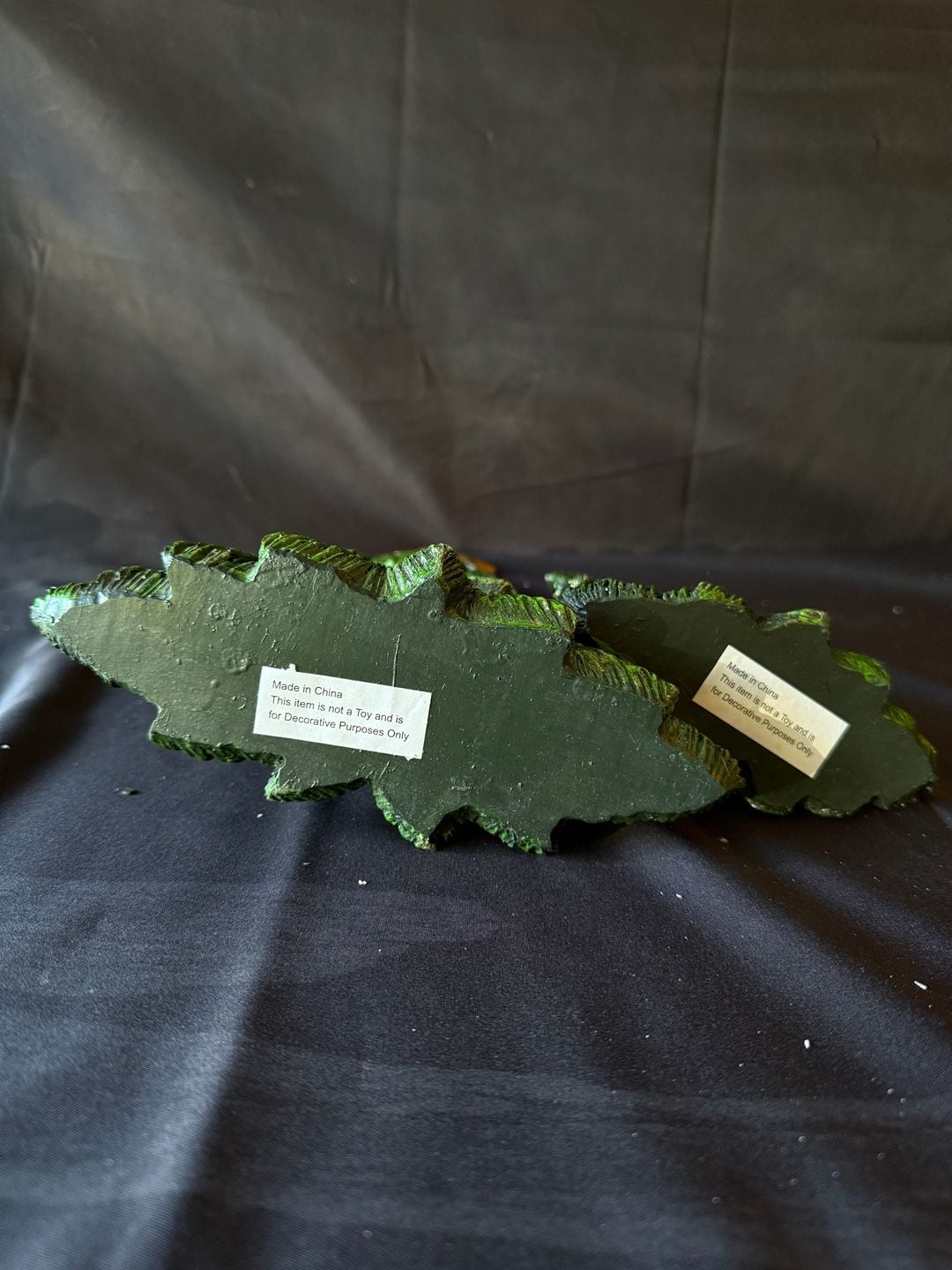 Green Resin Christmas Tree Figurines with Gold Star Toppers Set of 2 3