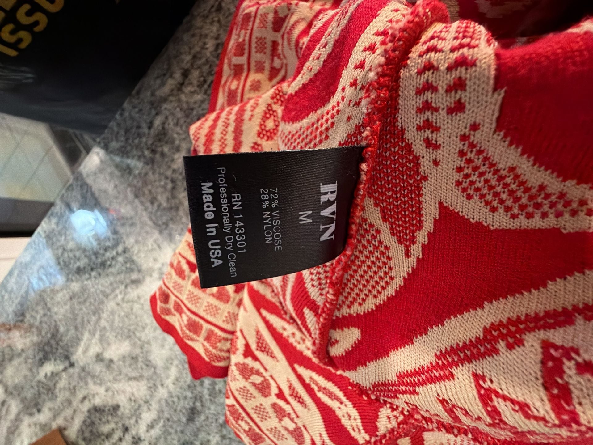 RVN Dress Size M Red White Knit Jacquard Mini Sleeveless 6