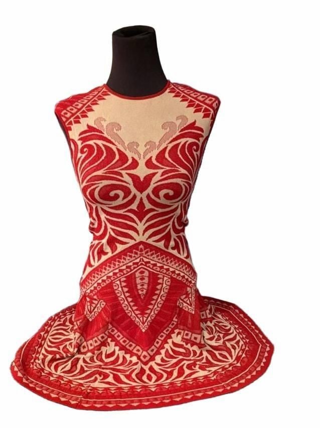 RVN Dress Size M Red White Knit Jacquard Mini Sleeveless 2