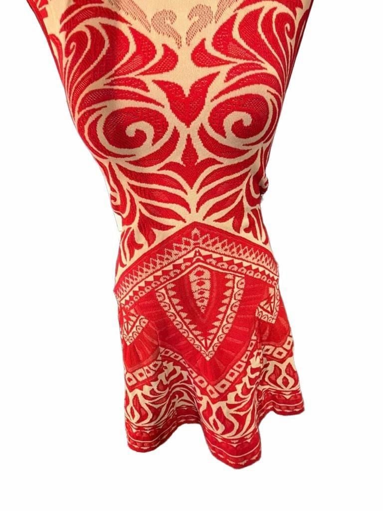 RVN Dress Size M Red White Knit Jacquard Mini Sleeveless 3