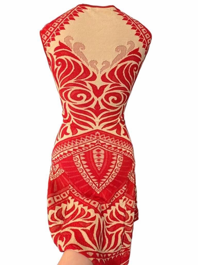 RVN Dress Size M Red White Knit Jacquard Mini Sleeveless 4