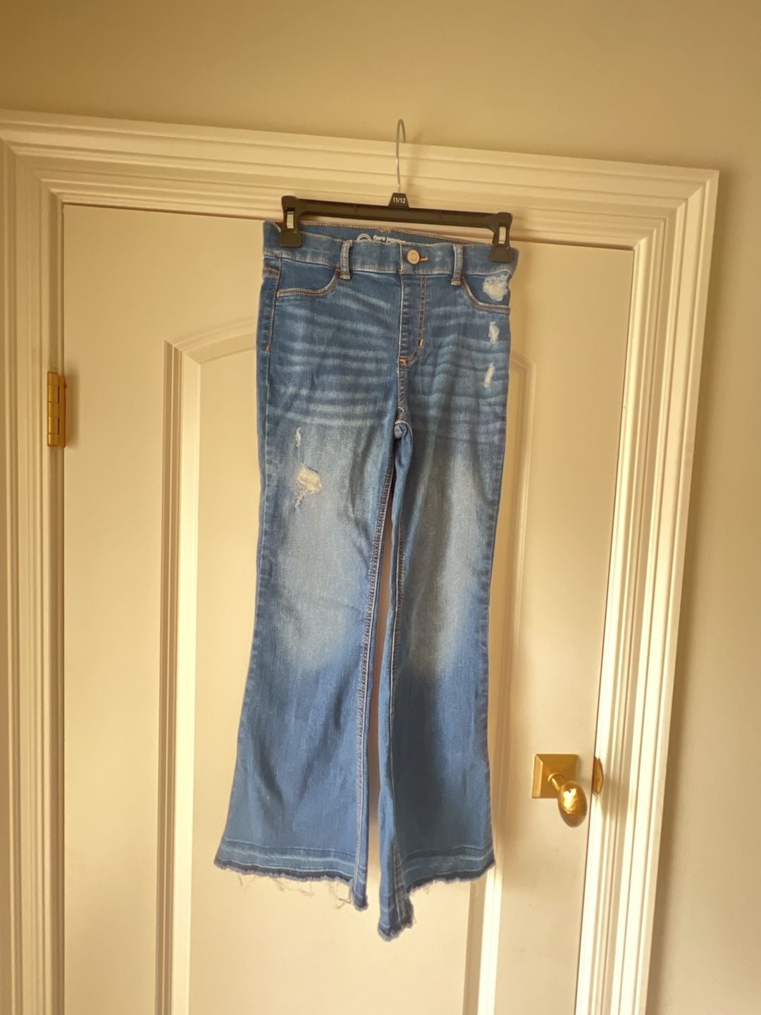 Girls Wonder Nation Flare Jegging Size L (10-12) Blue Distressed Frayed Hem 2