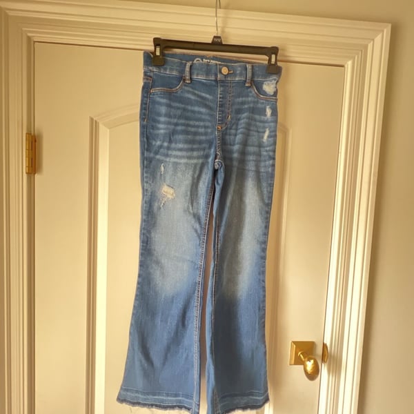 Girls Wonder Nation Flare Jegging Size L (10-12) Blue Distressed Frayed Hem