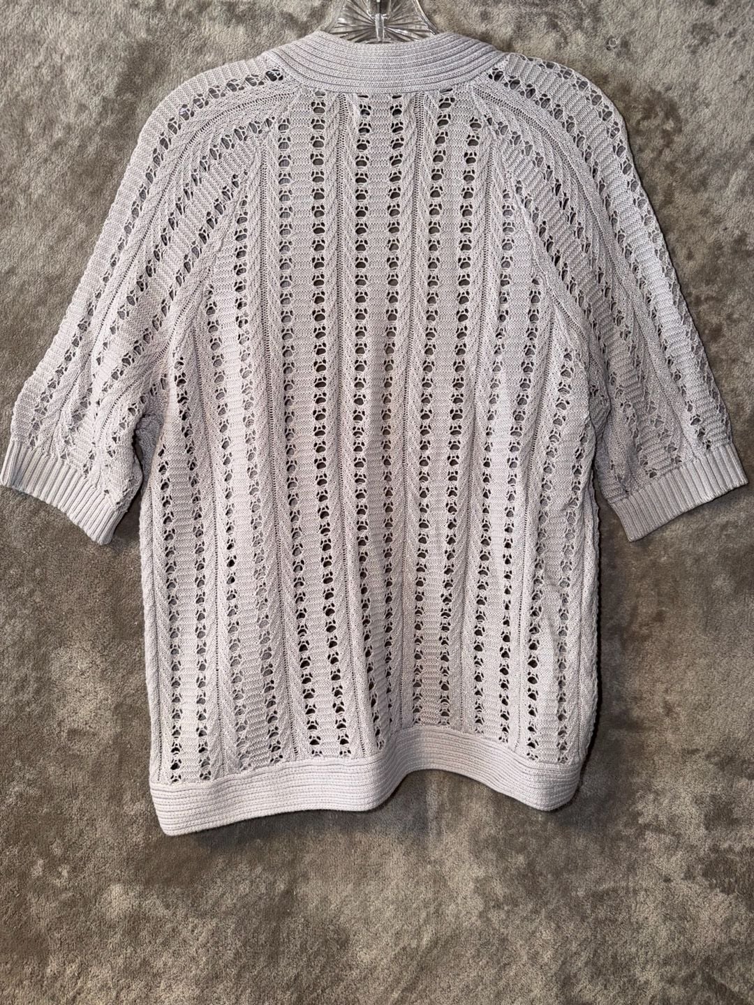 Liz Claiborne Open Front Cardigan Size M Grey Cotton Pointelle Knit 5