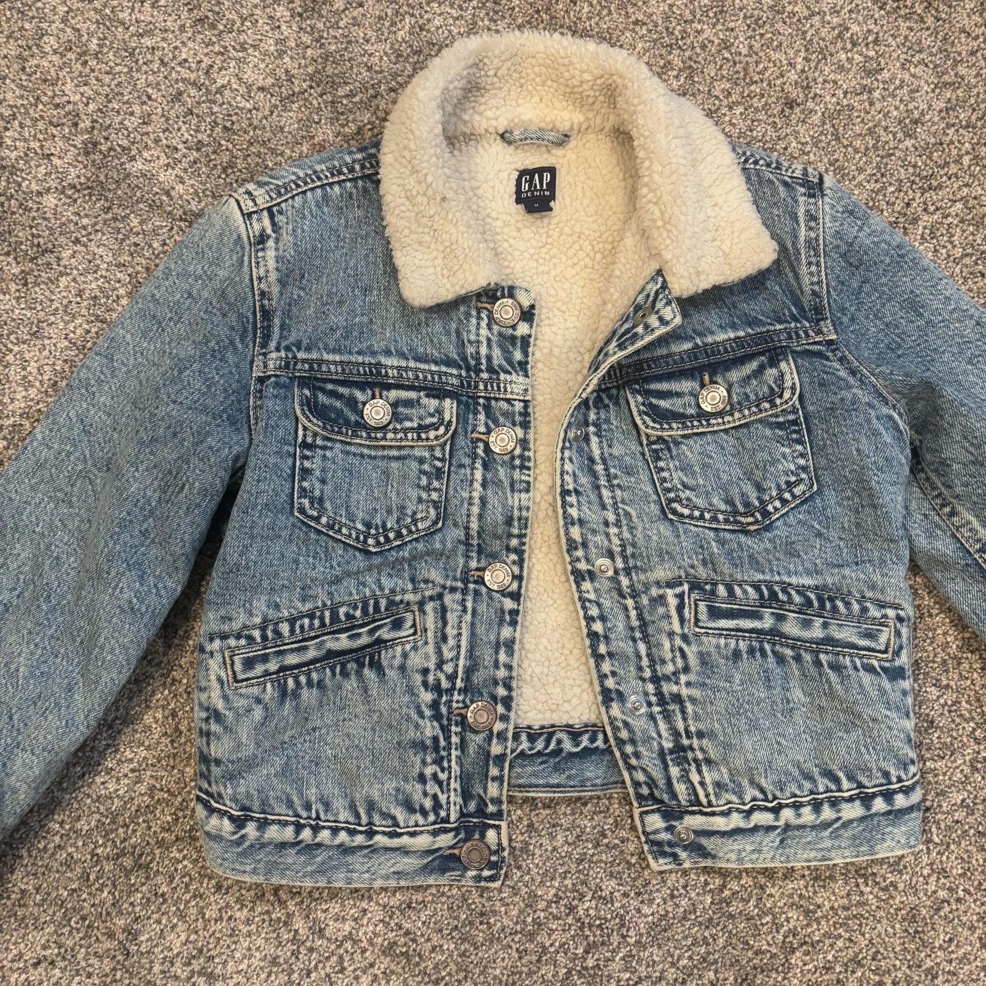 Gap Denim Sherpa Lined Jacket Size M Blue Acid Wash 2