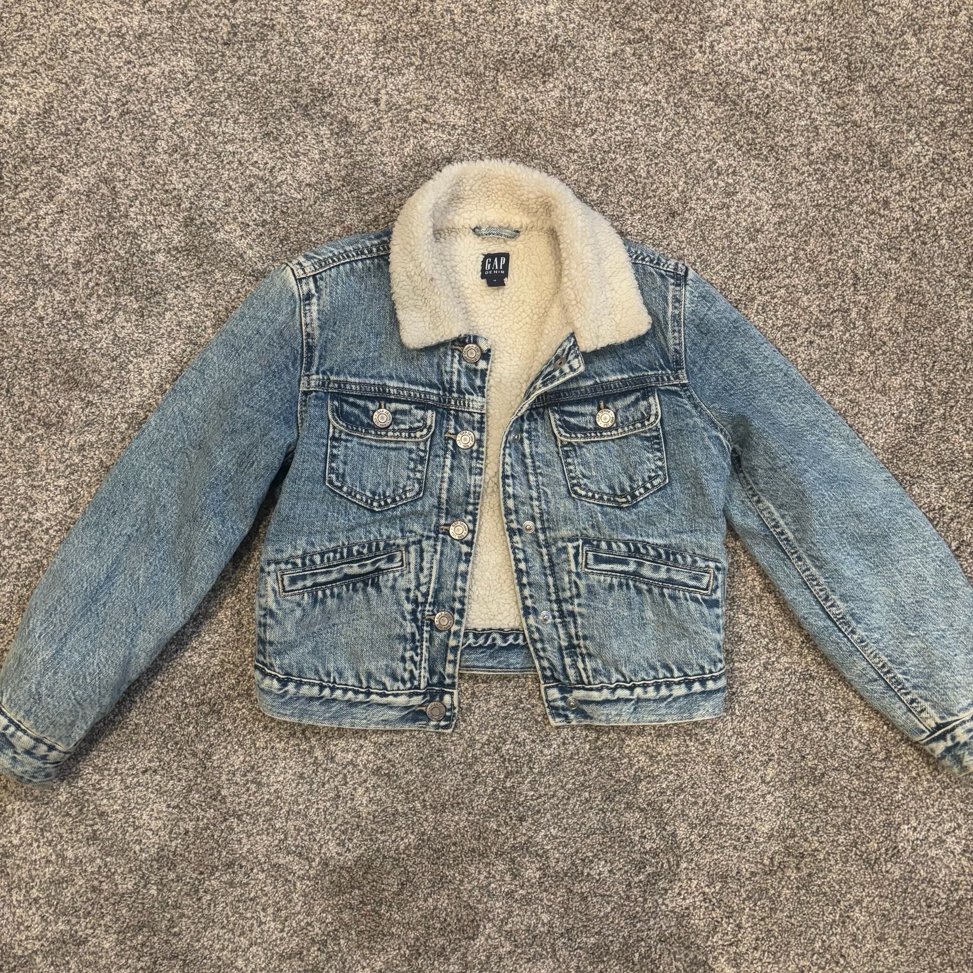Gap Denim Sherpa Lined Jacket Size M Blue Acid Wash 3