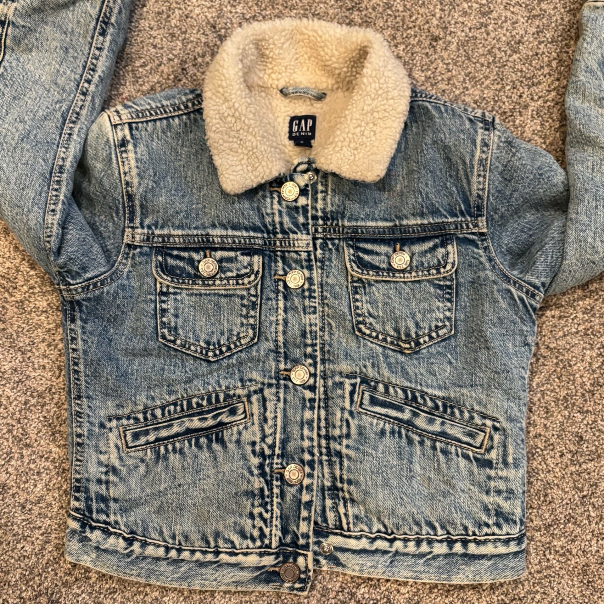 Gap Denim Sherpa Lined Jacket Size M Blue Acid Wash 4