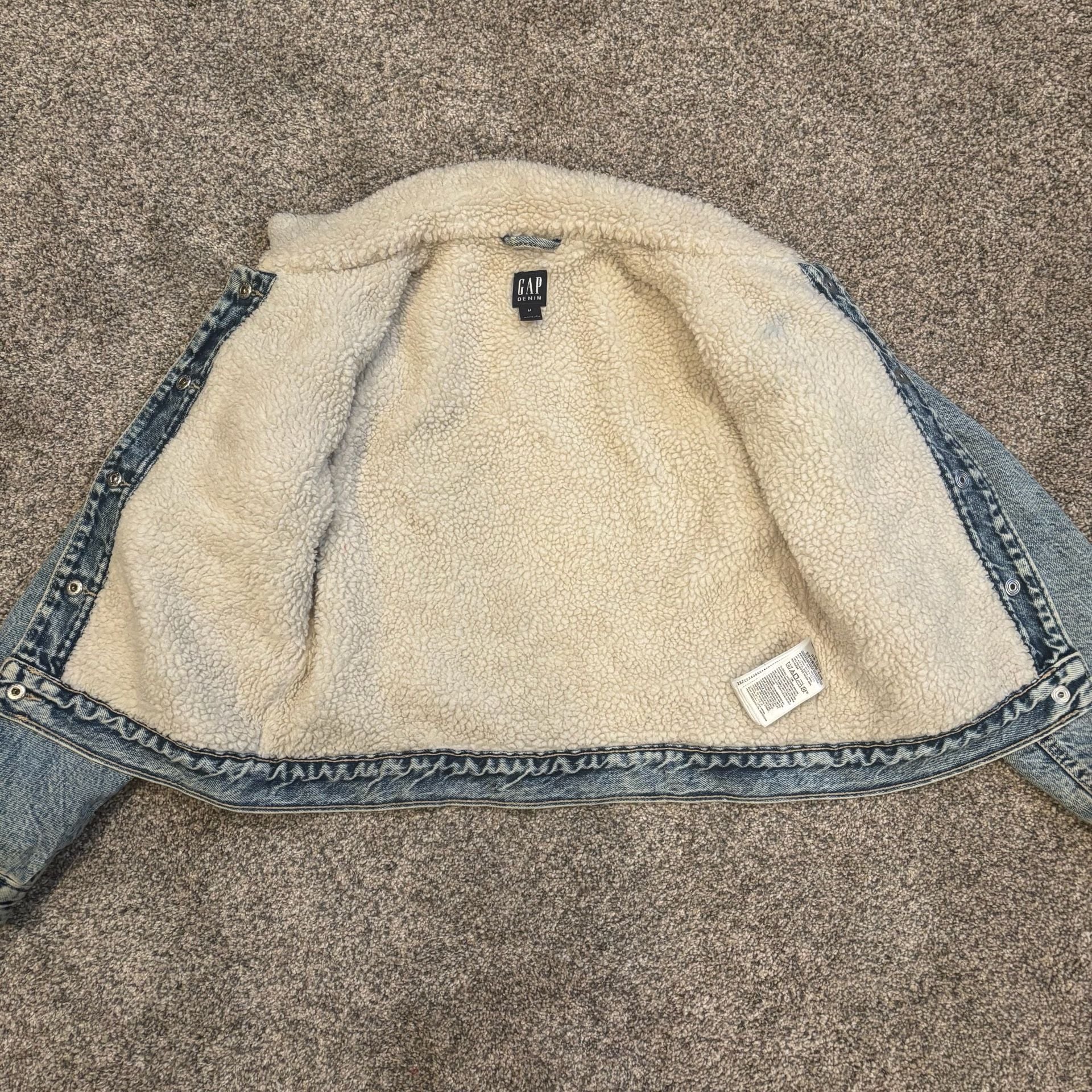 Gap Denim Sherpa Lined Jacket Size M Blue Acid Wash 6