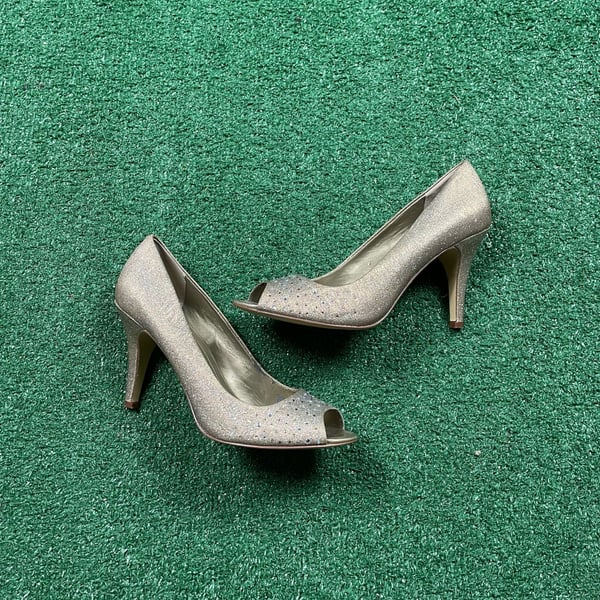 Style & Co Monaee Open Toe Heels Size 9.5M Gold Glitter Rhinestone