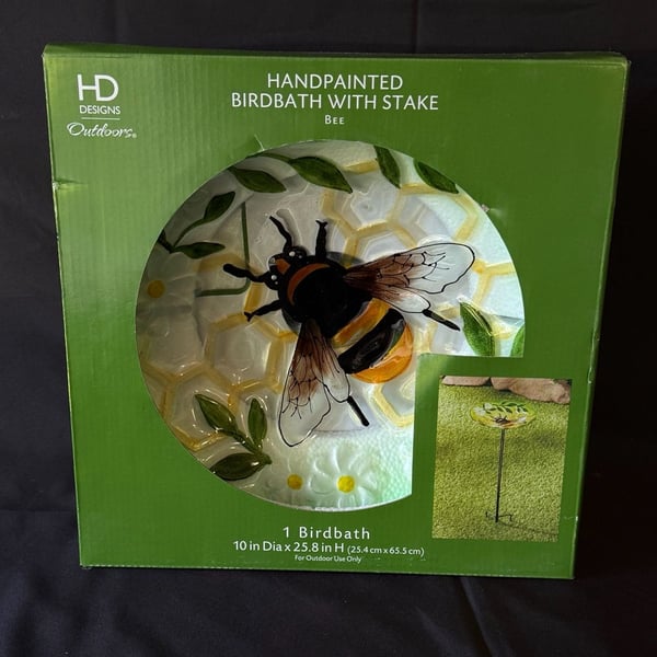 HD Designs Outdoors Handpainted Birdbath with Stake Bee 10 in Dia