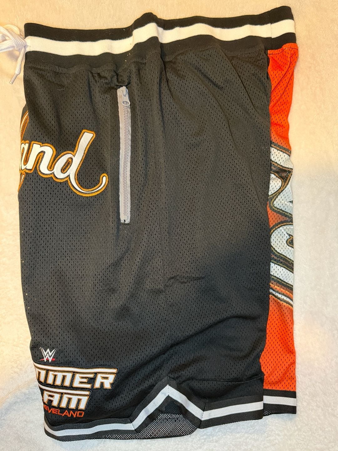 WWE SummerSlam Cleveland Basketball Shorts Mesh Black Orange 7