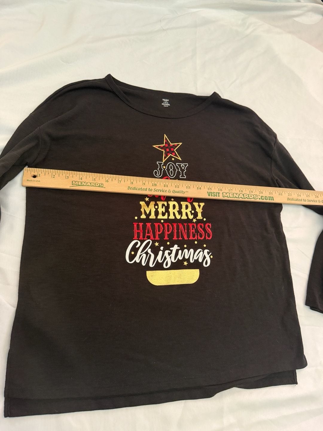 Holiday Time Women’s Large Christmas Graphic Black Thermal LS Top 12-14 7