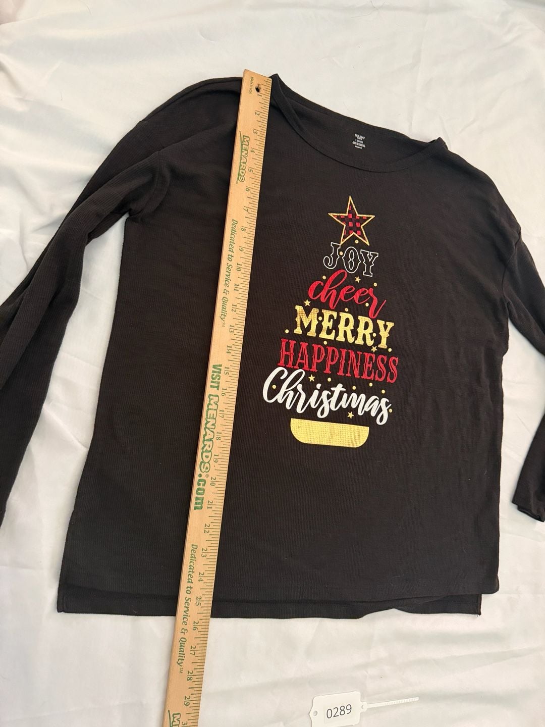 Holiday Time Women’s Large Christmas Graphic Black Thermal LS Top 12-14 8