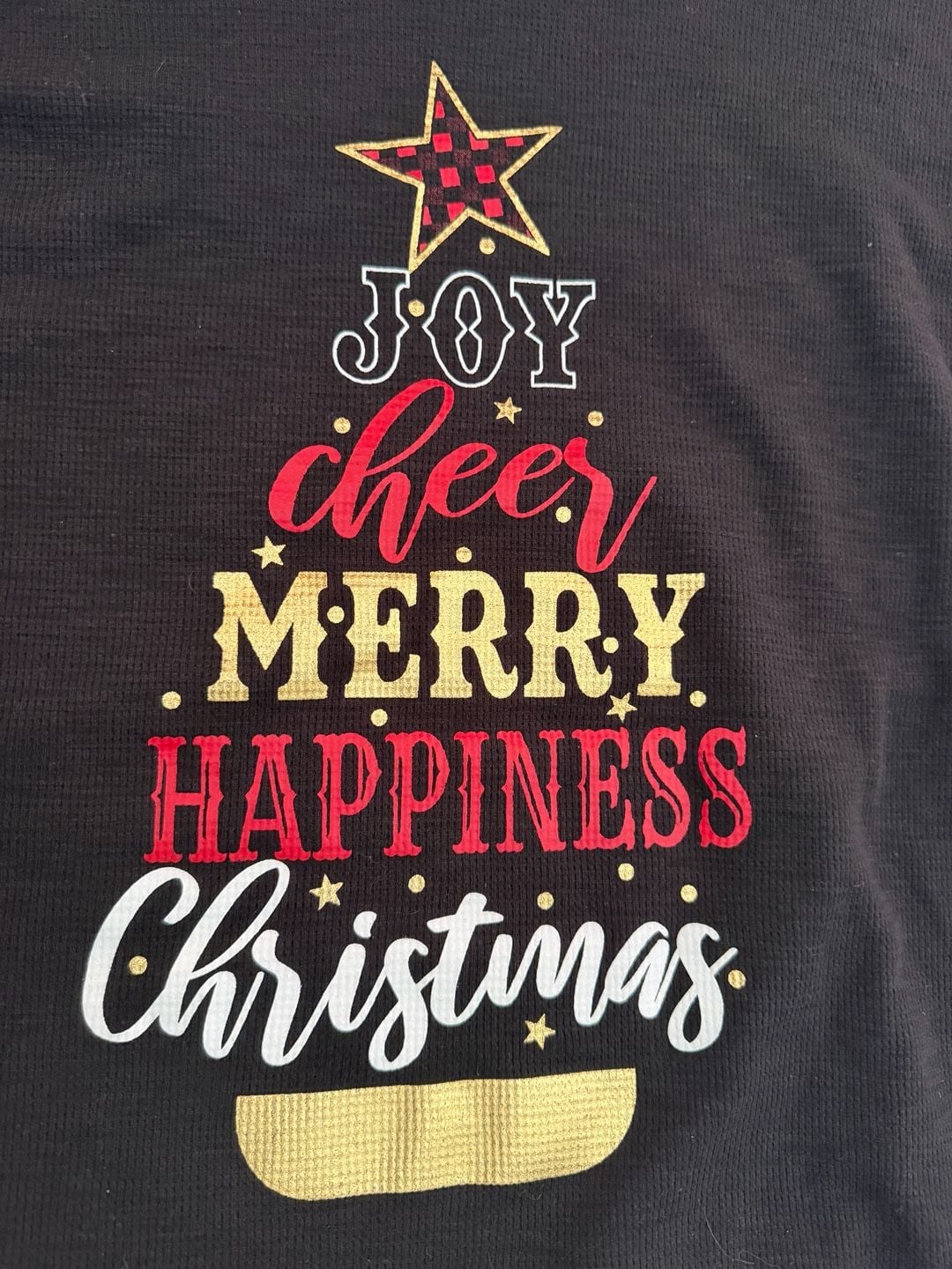 Holiday Time Women’s Large Christmas Graphic Black Thermal LS Top 12-14 13