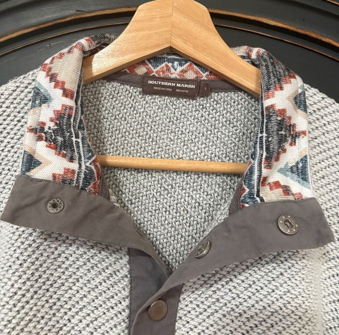 Southern Marsh Pawleys Rope Pullover Size S Gray Aztec Collar 4