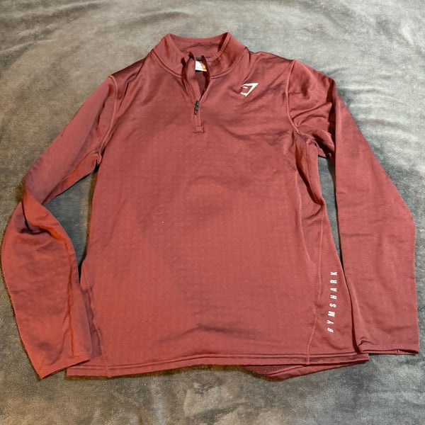 Gymshark 1/4 Zip Pullover Size XL Burgundy Long Sleeve Thumbholes