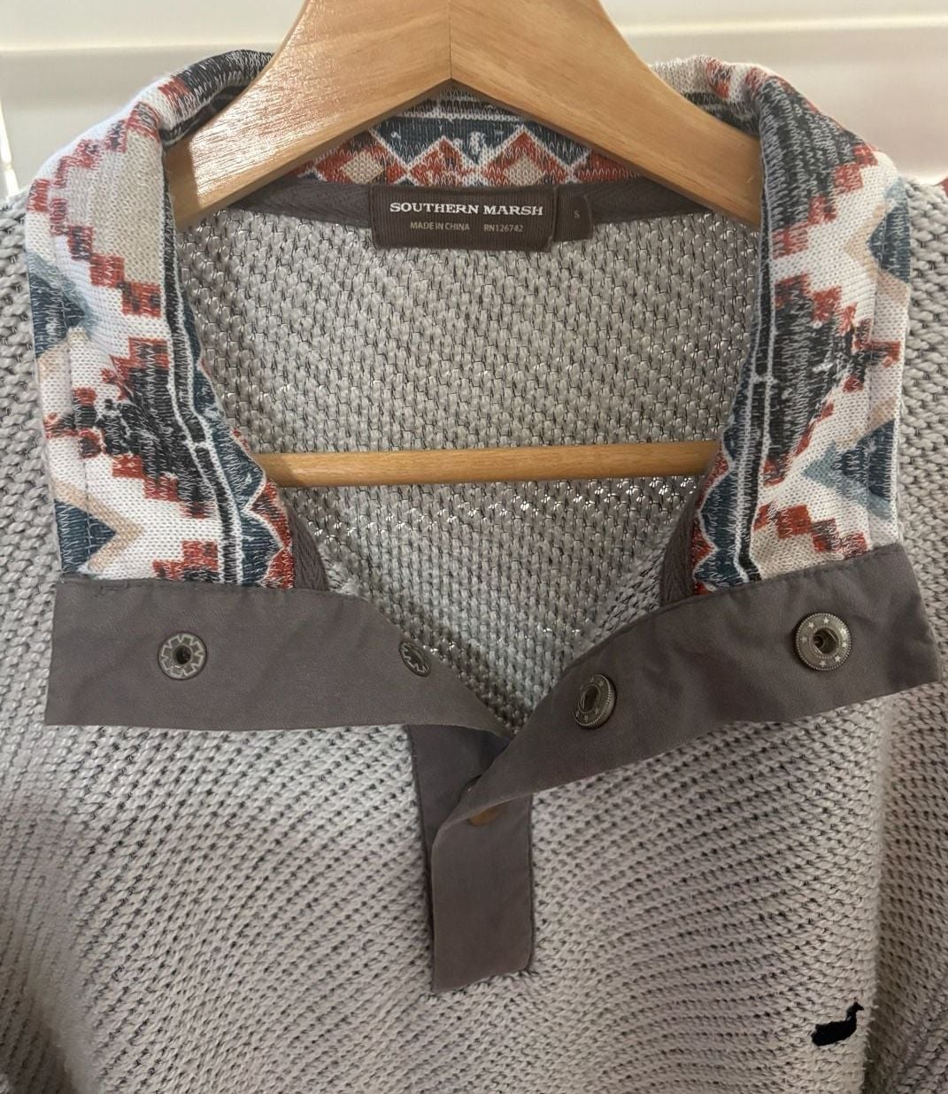 Southern Marsh Pawleys Rope Pullover Size S Gray Aztec Collar 7