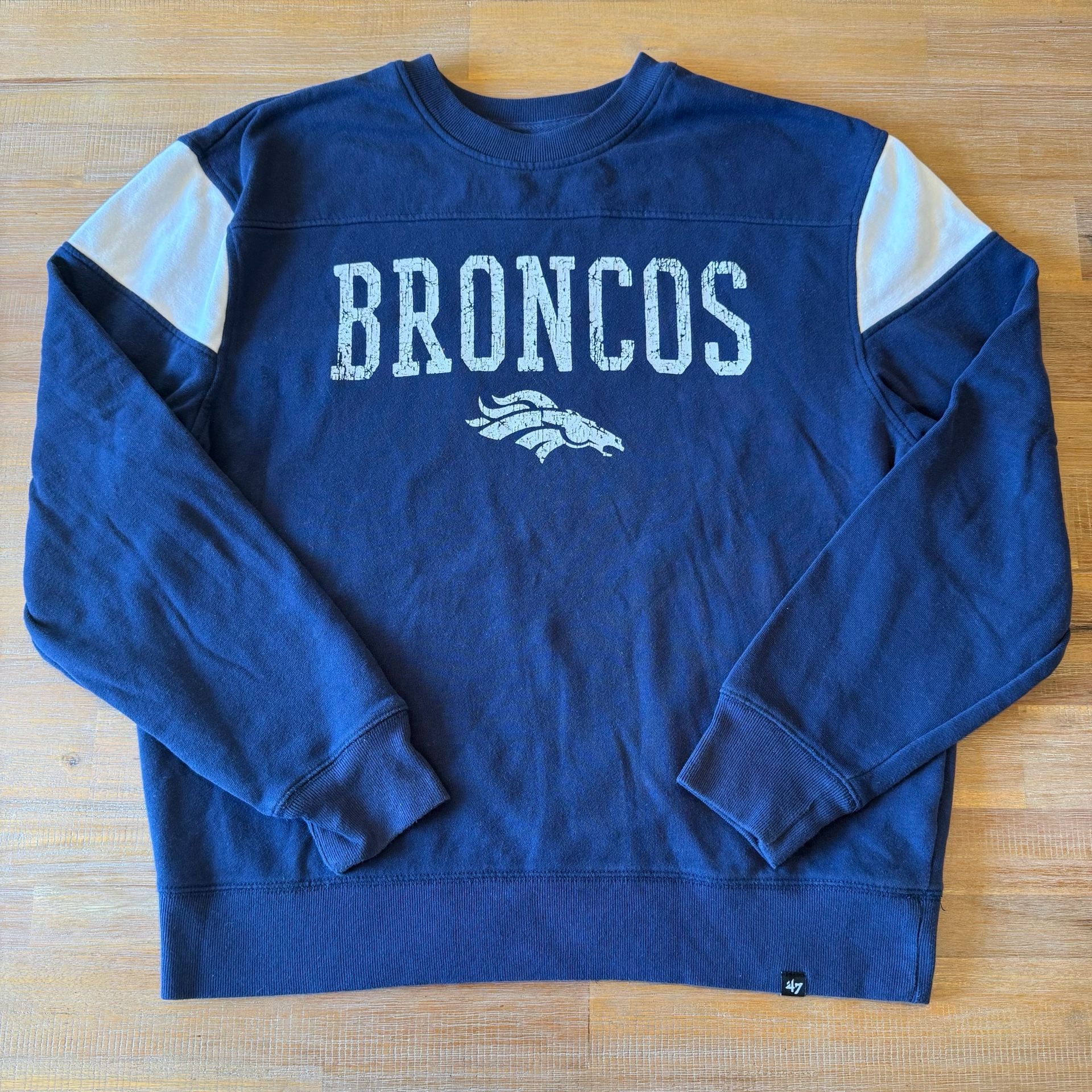 47 Brand Denver Broncos Groundbreaker Onset Crewneck Sweatshirt Men L Blue White 2