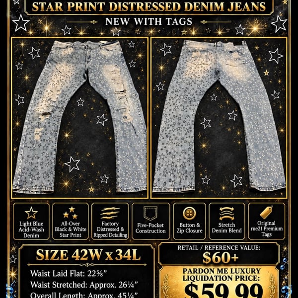 rue21 Premium Star Print Distressed Light Wash Jeans