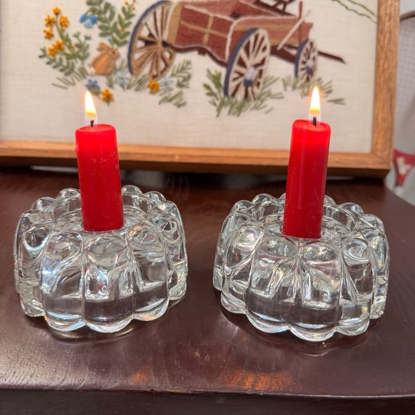 Vintage Princess House Crystal Candle Holders Clear Glass Bubble Scallop Design