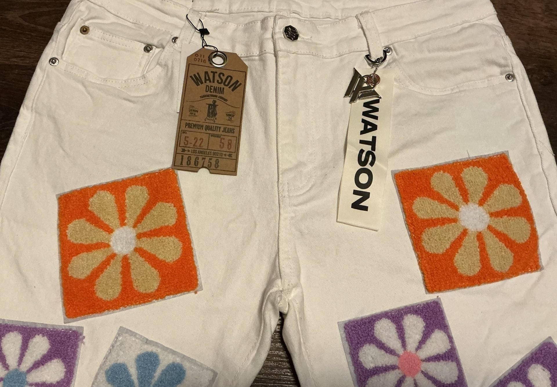 Watson Denim Floral Chenille Patchwork White Jeans 4